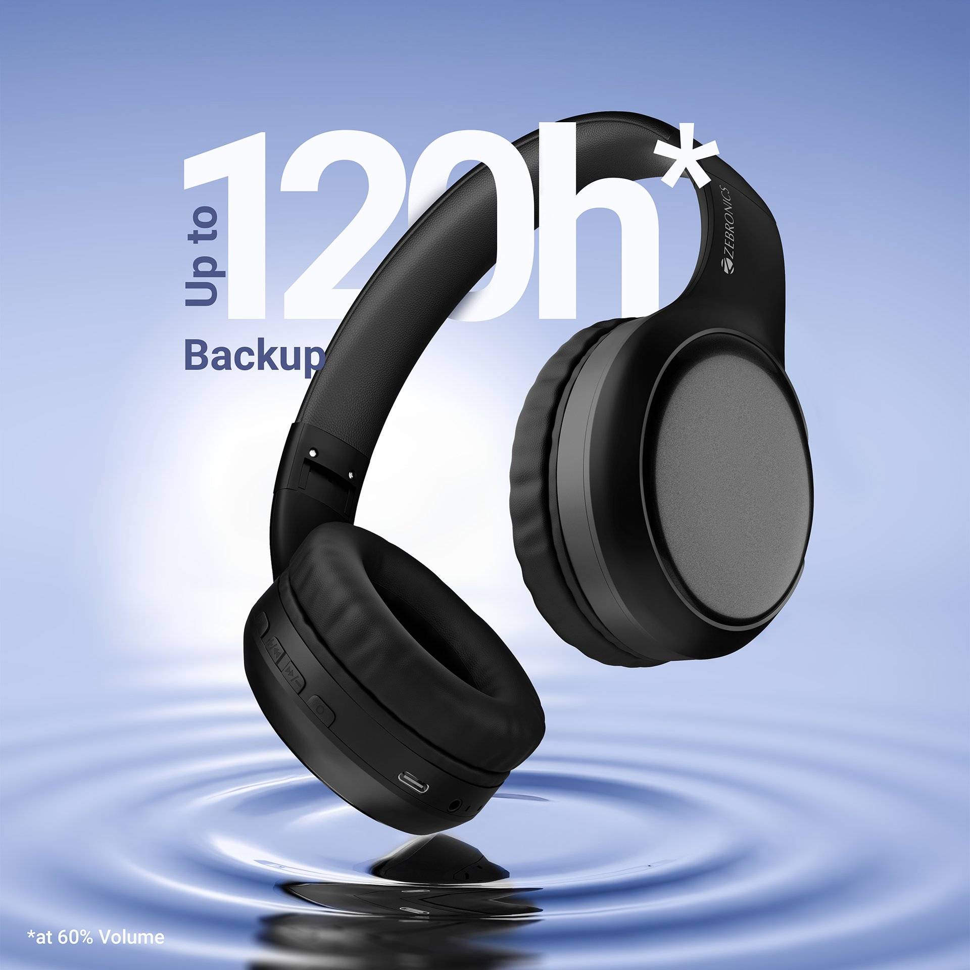 Zebronics Thunder Max Bluetooth Headphone, Black - Image 2